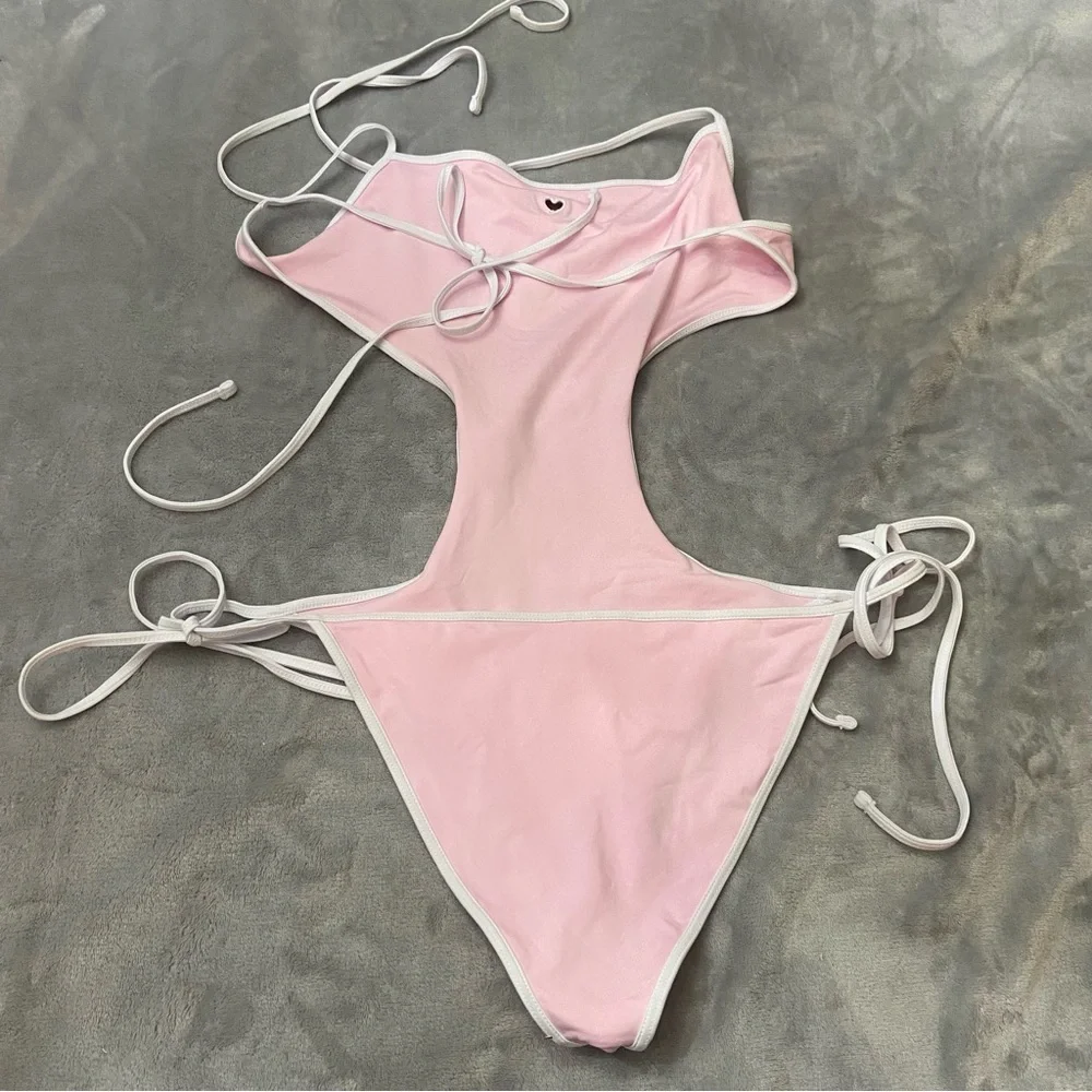 New! Frankie’s bikinis Amalia one piece monokini pink heart 24686